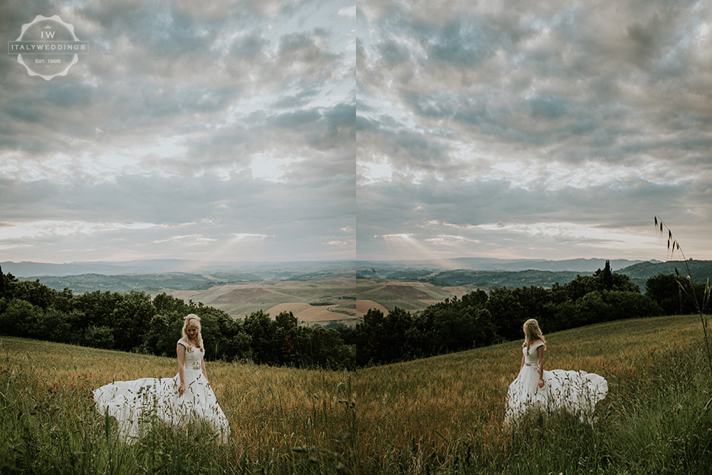 Villa wedding Tuscany sunset over hills