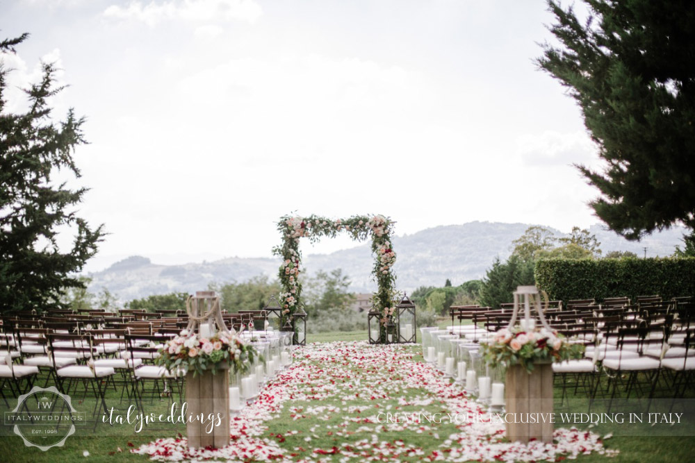 Wedding at Villa Ulignano floral arch