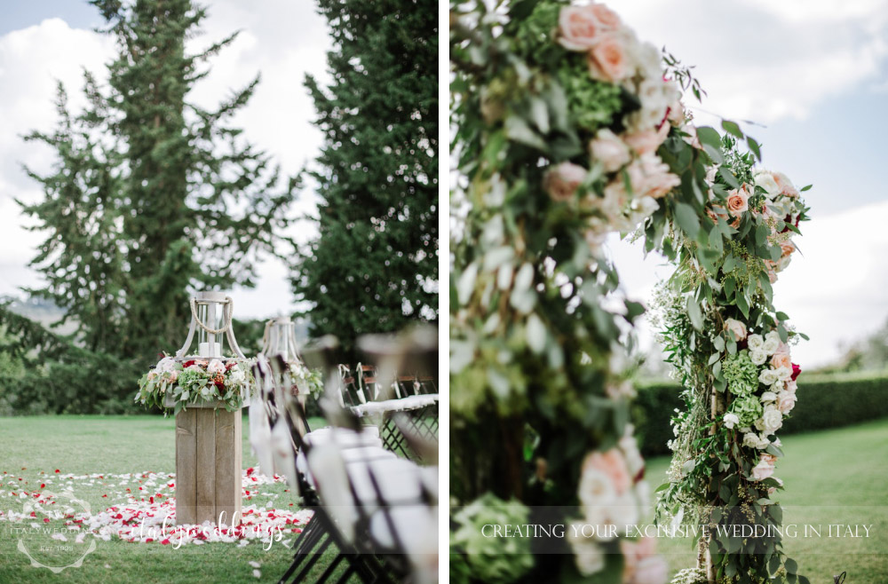 Wedding at Villa Ulignano floral arch