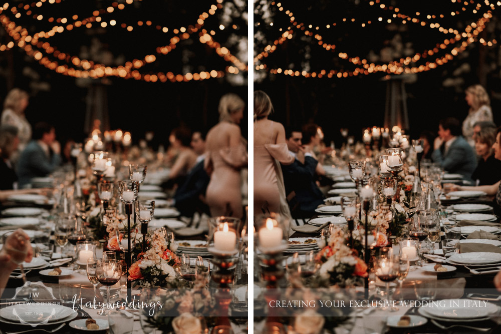 Stomennano wedding Tuscany long table lighting