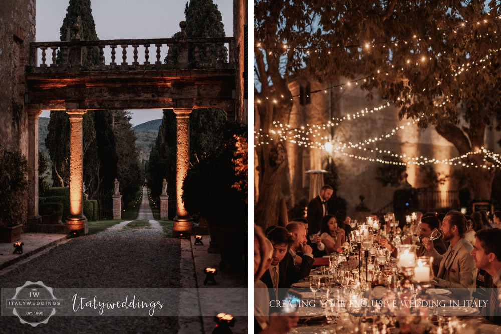 Stomennano wedding Tuscany long table lighting