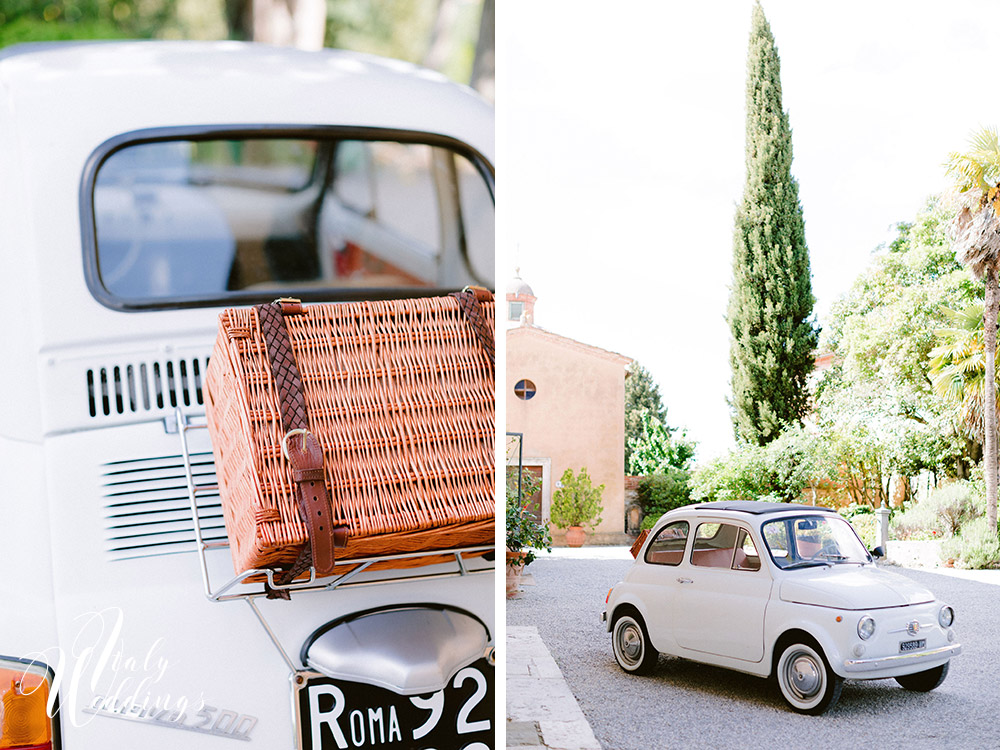 Dreamy vllla blessing in Tuscany Fiat 500