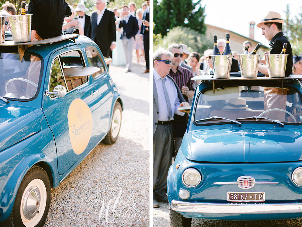 Dreamy vllla blessing in Tuscany prosecco car