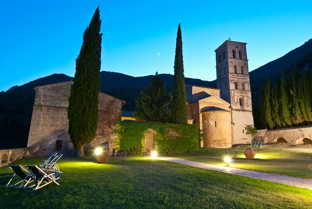 Abbey in southern Umbria wedding venue evening