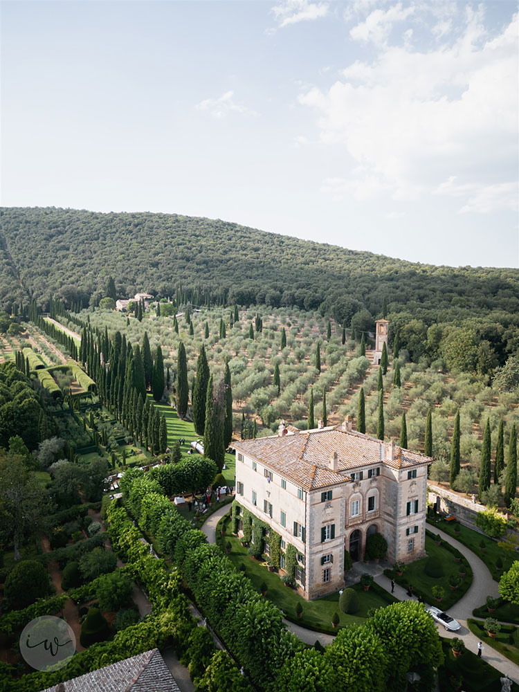 Villa Cetinale Catholic wedding panorama