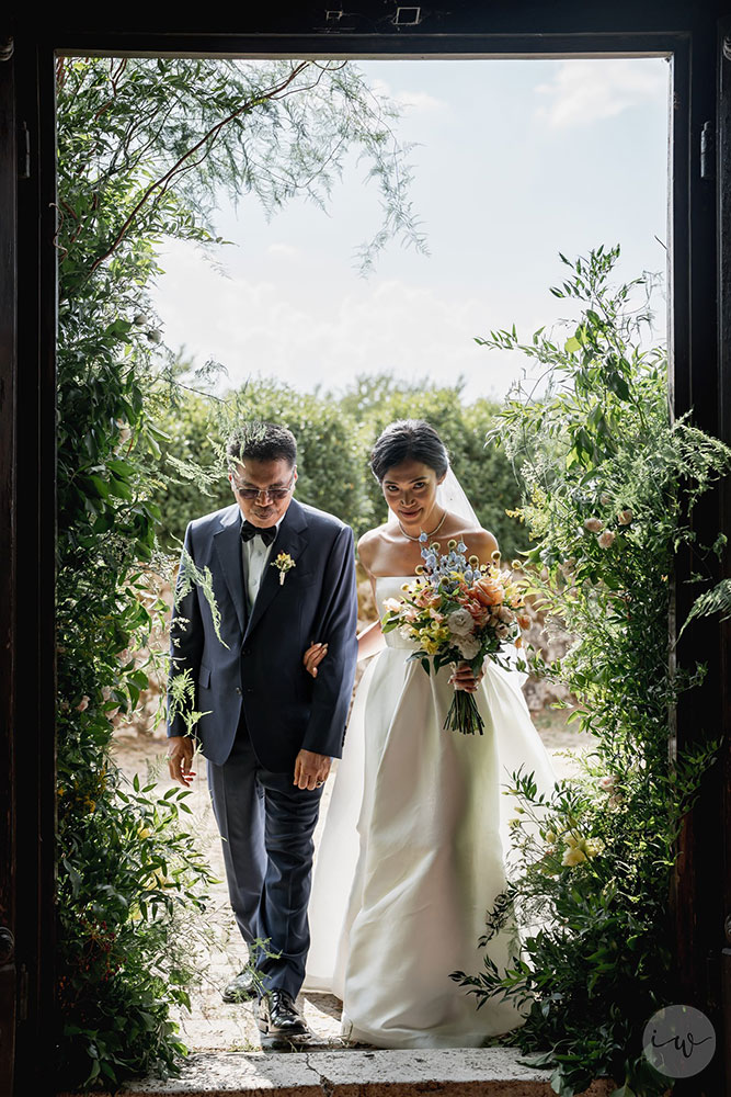 Villa Cetinale Catholic wedding entrance