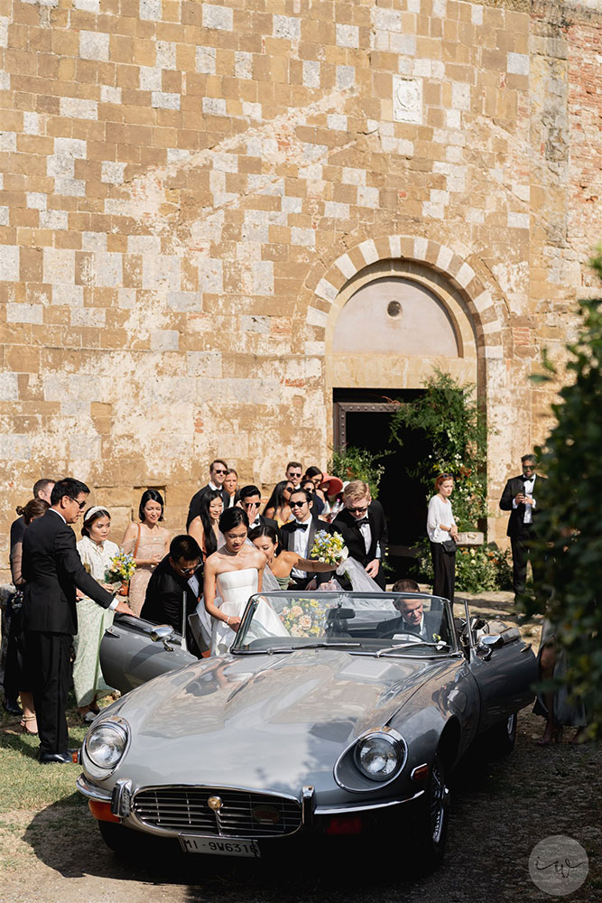 Villa Cetinale Catholic wedding Aston Martin
