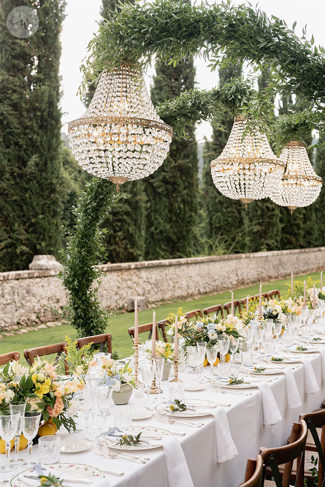 Villa Cetinale Catholic wedding meal table