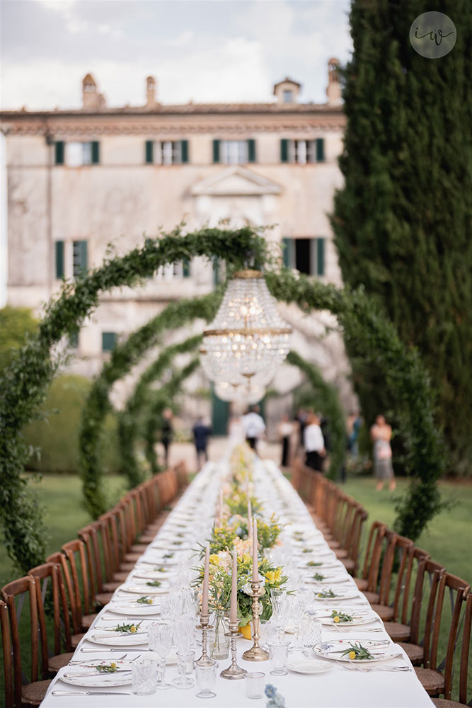 Villa Cetinale Catholic wedding meal table