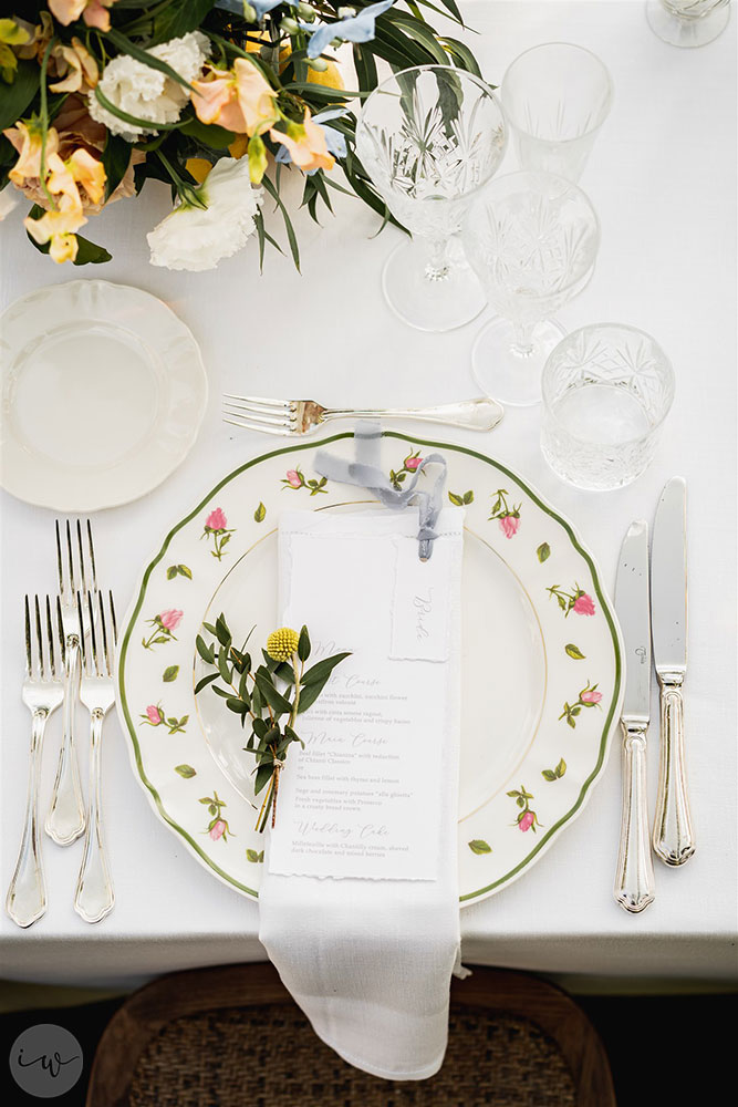 Villa Cetinale Catholic wedding meal table