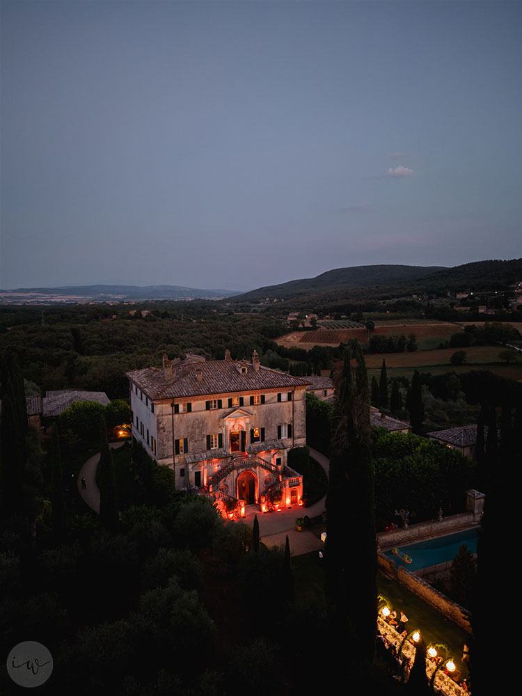 Villa Cetinale Catholic wedding panorama