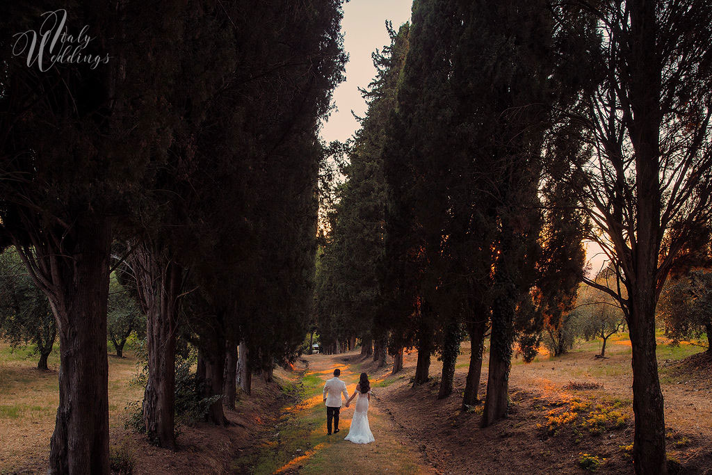 Catholic wedding Florence cypress trees