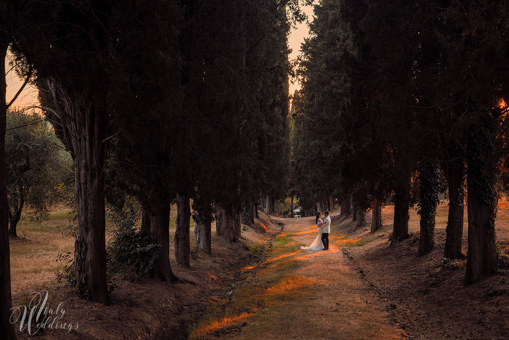 Catholic wedding Florence cypress trees