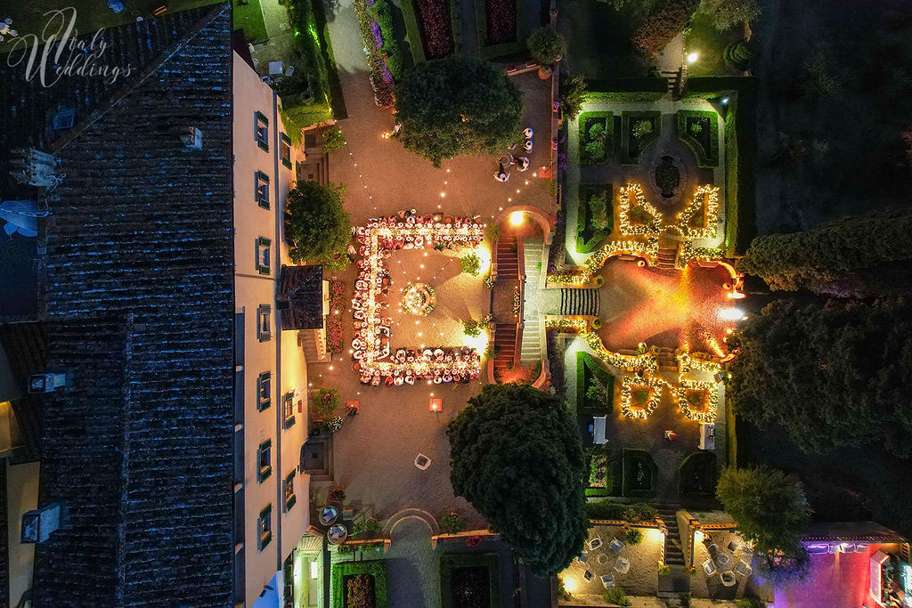 Catholic wedding Florence villa lights