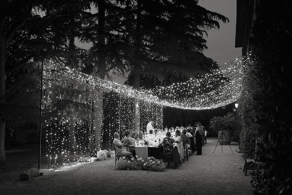 tuscany wedding tunnel fairy lights