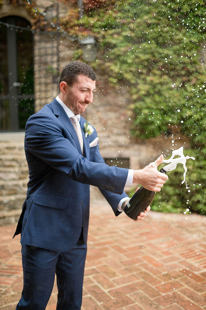 Autumn wedding blessing in converted hamlet, Umbria Italy