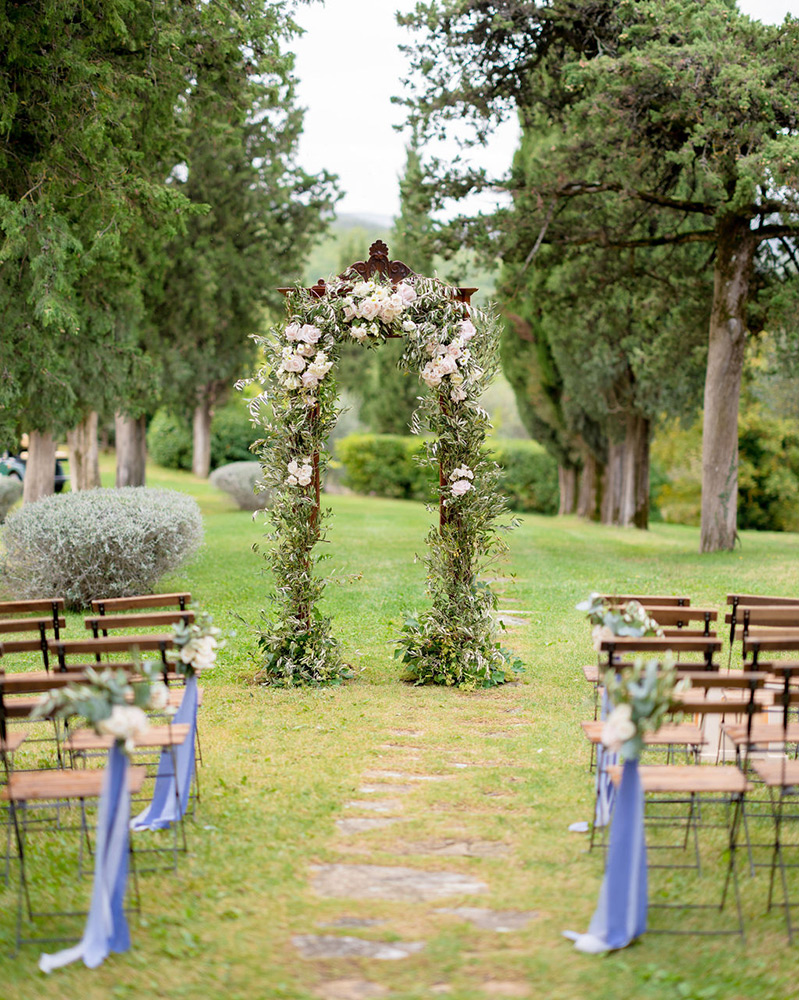 Autumn wedding blessing in converted hamlet, Umbria Italy