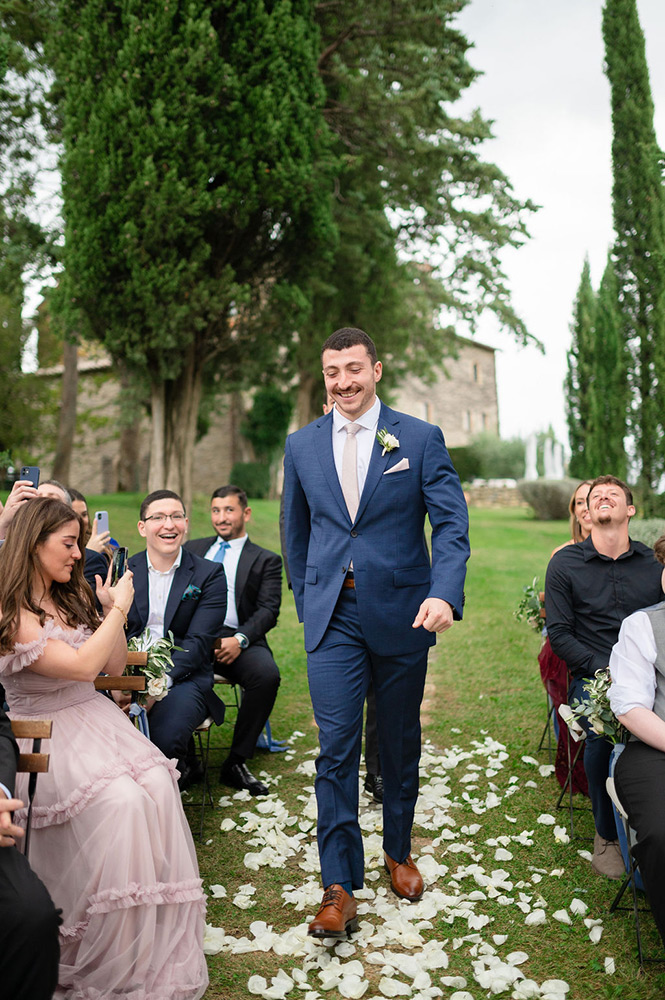 Autumn wedding blessing in converted hamlet, Umbria Italy