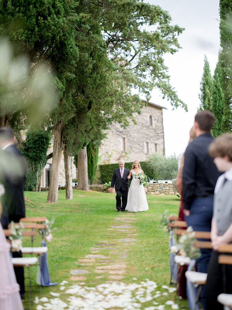 Autumn wedding blessing in converted hamlet, Umbria Italy