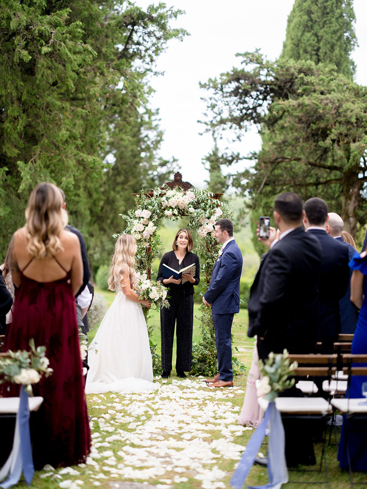 Autumn wedding blessing in converted hamlet, Umbria Italy