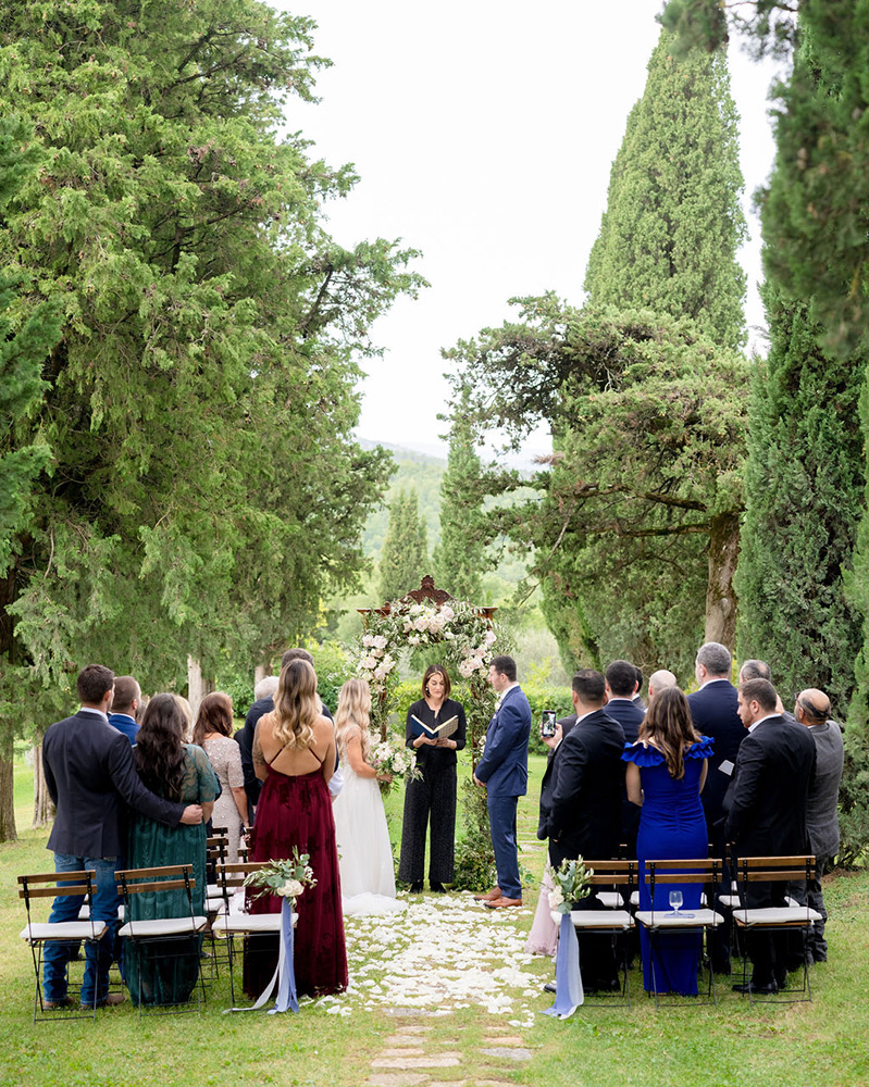 Autumn wedding blessing in converted hamlet, Umbria Italy