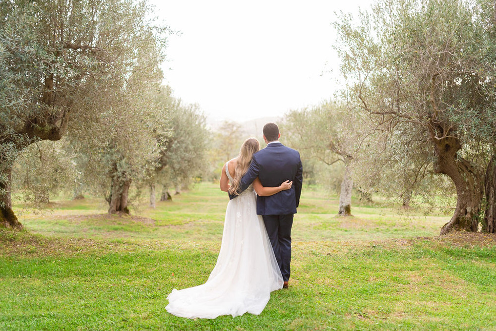 Autumn wedding blessing in converted hamlet, Umbria Italy