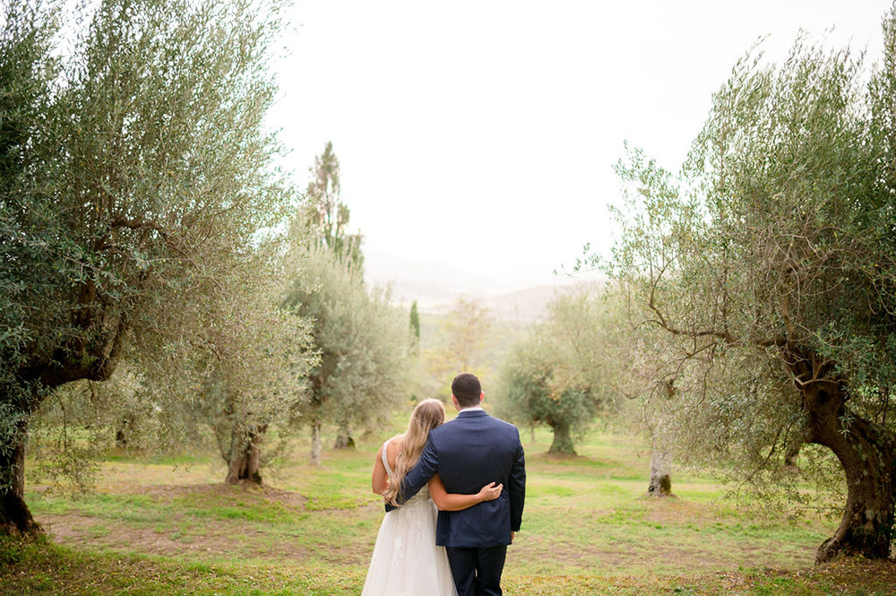 Autumn wedding blessing in converted hamlet, Umbria Italy