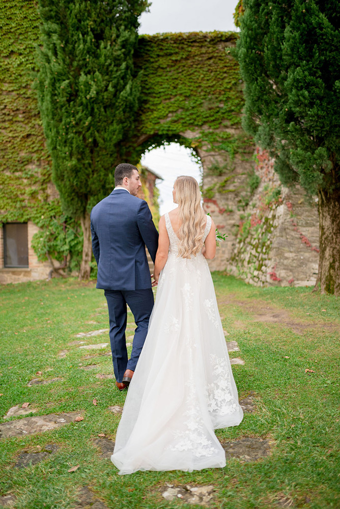 Autumn wedding blessing in converted hamlet, Umbria Italy